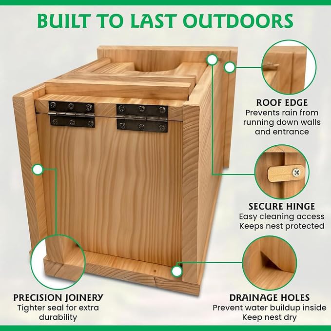 Pine Wood Owl Nesting Box with Shavings for Screech Owls & American Kestrels, 14" x 9" x 9" Outdoor Owl House, Weatherproof, Durable & Easy to Install, Natural Wood Color