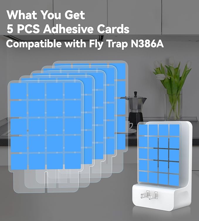 Upgraded 5 PCS Double-Sided Adhesive Card Refills for Replacement | Compatible with Flying Insect Trap Device N386A-Pro (Replacement Refills Only)