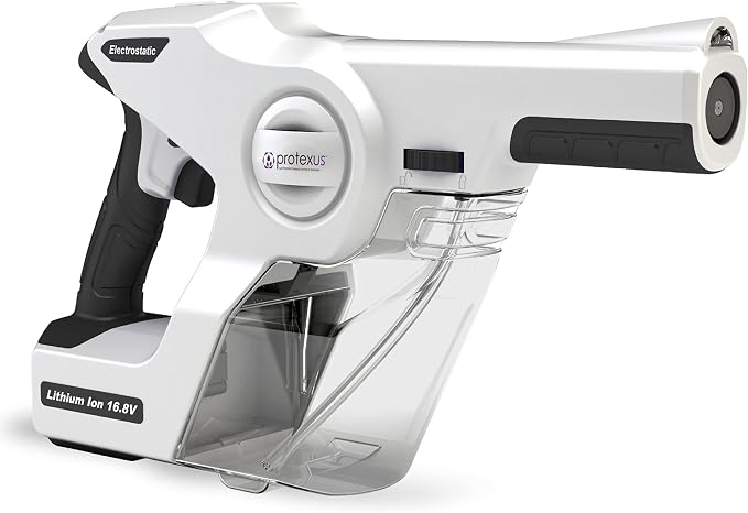 Protexus Handheld Electrostatic Sprayer, Disinfectants and Sanitizers, Cordless Electric Spray Gun, Fogger Machine, 34oz Removable Tank, 4Hr Battery Runtime, 60-Micron Nozzle, Covers 2,800Sq Ft