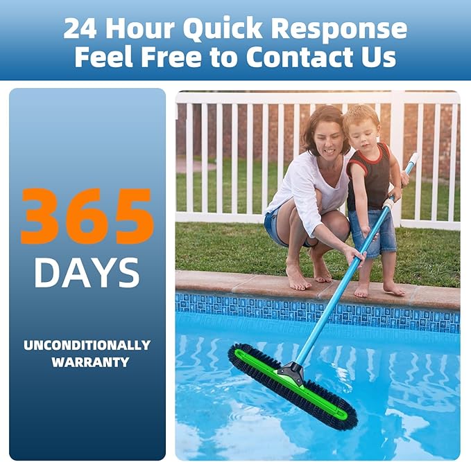 20" Wide Pool Brush Head, Heavy Duty Pool Scrub Brush with 12-Rows Soft Bristles, Inground/Above Ground Pool Brushes with Curved Ends, Clean Pool Wall, Floor, Step, Corner Faster, Safe for Vinyl Liner