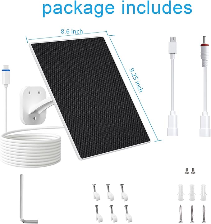 FUTUREZEN Solar Panel for Security Camera, 10W Solar Charger with DC 5.5x2.1mm, USB-C & Micro USB Port, IP66 Waterproof, 360° Adjustable Mount, 7.2FT Cable