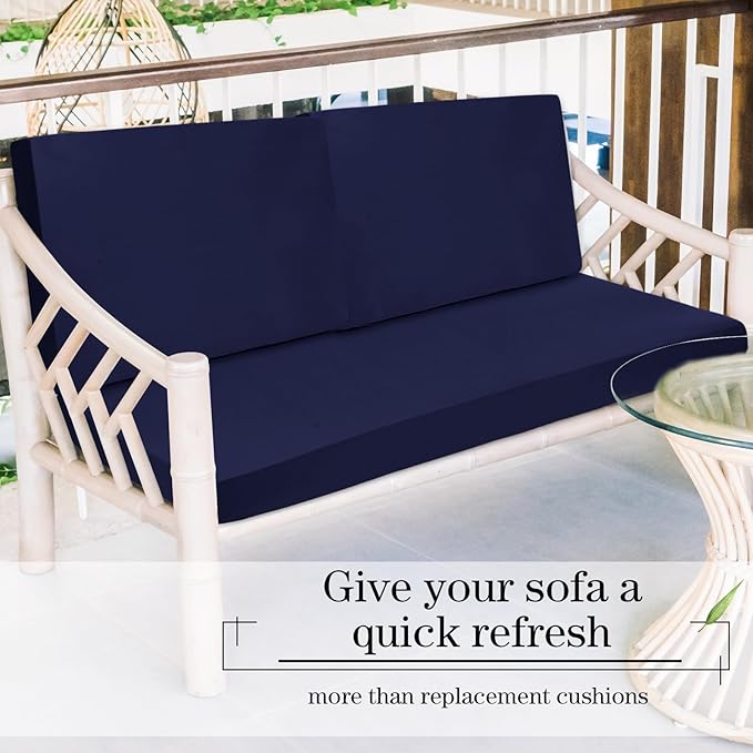 Newwiee 8 Pcs Stretch Patio Outdoor Cushion Covers Replacement for 4 Backrests and 4 Patio Cushions Covers, Waterproof Couch Sofa Slipcover Furniture Protector, Thin Fabric Breathable(Navy Blue)