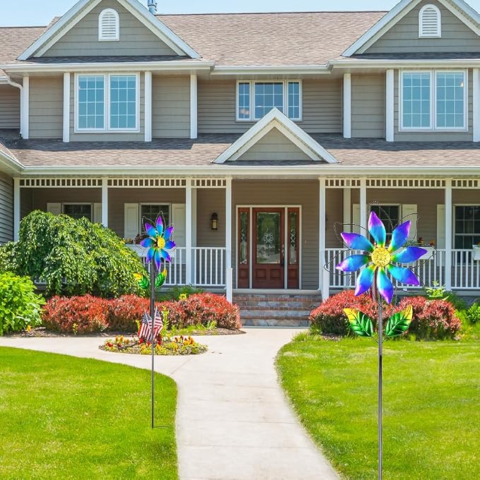 14'' Wind Spinners Outdoor, Flower Kinetic Wind Sculpture & Spinners, Metal Wind Spinners for Yard Garden Patio Decor (Purple)