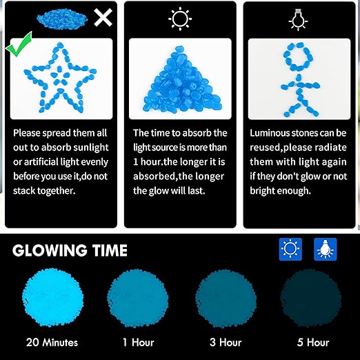 6000pcs 5-8mm Bule Luminous Stones Glow in The Dark Garden Pebbles Stones Glow in The Dark Rocks Outdoor Glow Pebbles Aquarium Rocks for Garden Path Walkway Yard Fish Tank Plant Pots