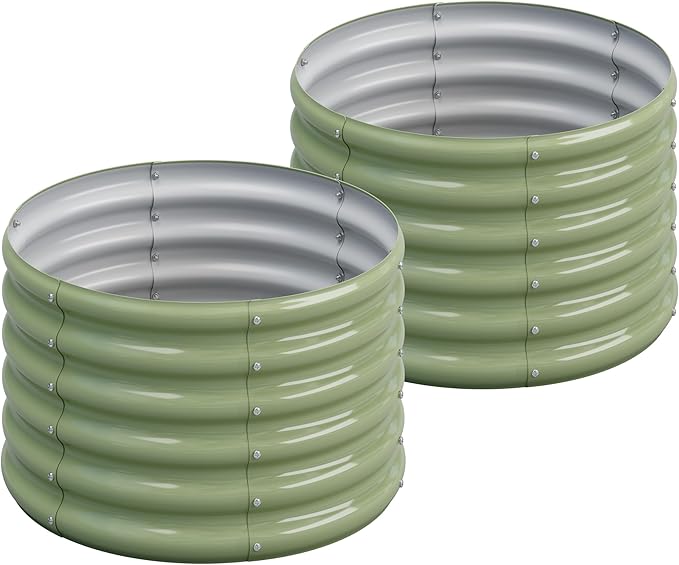 2PCS 2x2x1.5FT Galvanized Raised Garden Bed Kit,Vegetable Boxes-Round Metal Flower Box,Large Planter Raised Beds Outdoor Garden for Planting,Fruit,Herb-Green