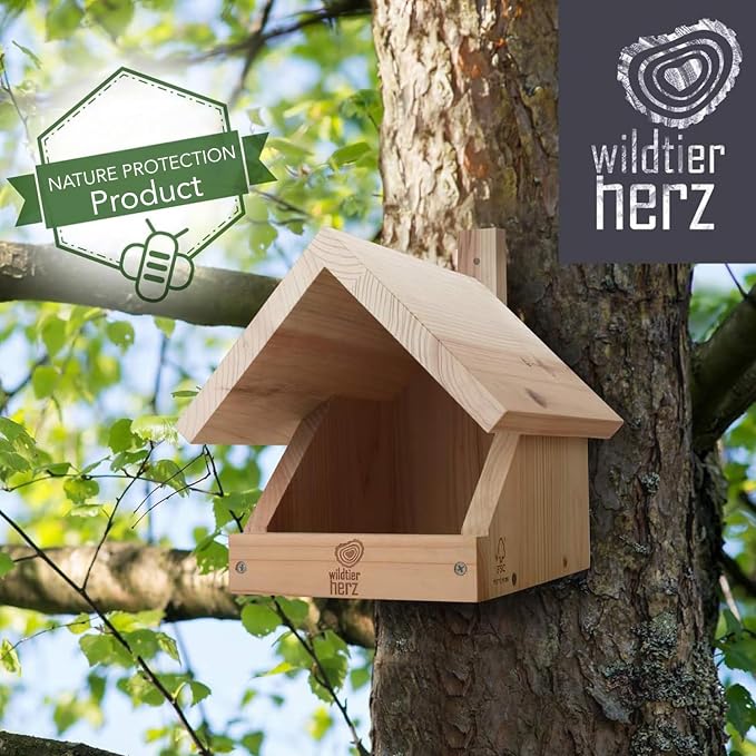 Solid Wood Blackbird Nesting Box - Weatherproof & Untreated, Wooden Bird Houses for Semi-Cavity Breeders - Blackbirds, Robins & More - 25 x 28.5 x 27 cm