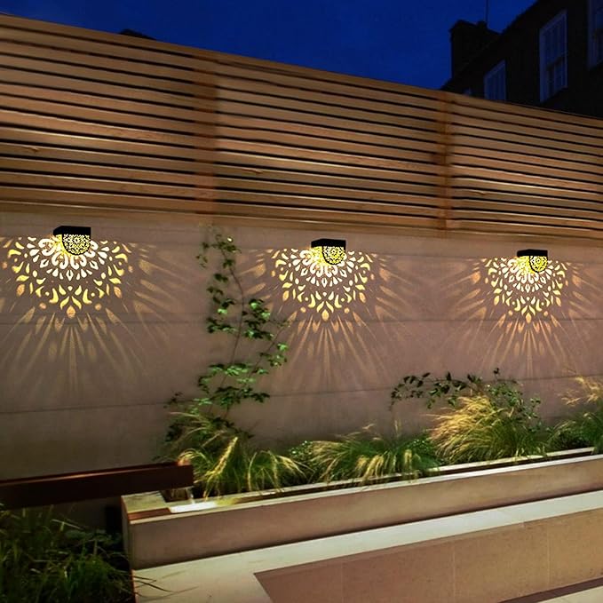 Solar Fence Lights 6 Pack Solar Deck Step Wall Lights Outdoor Waterproof LED Decorations Warm Yellow Light Decorative Lighting for Garden, Front Door, Backyard (Black 1)