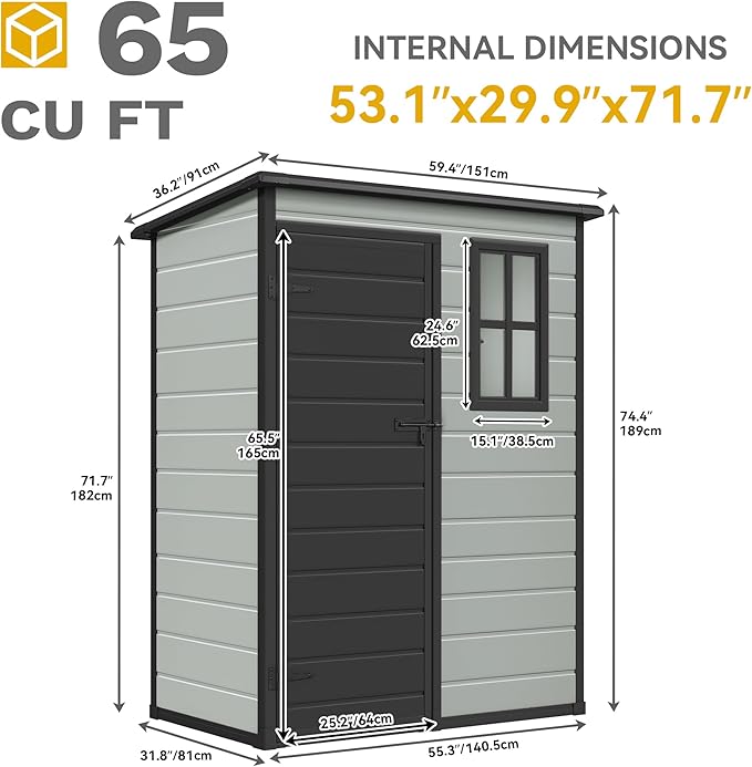 DWVO 5x3 FT Outdoor Storage Shed, Blue-Gray+Black