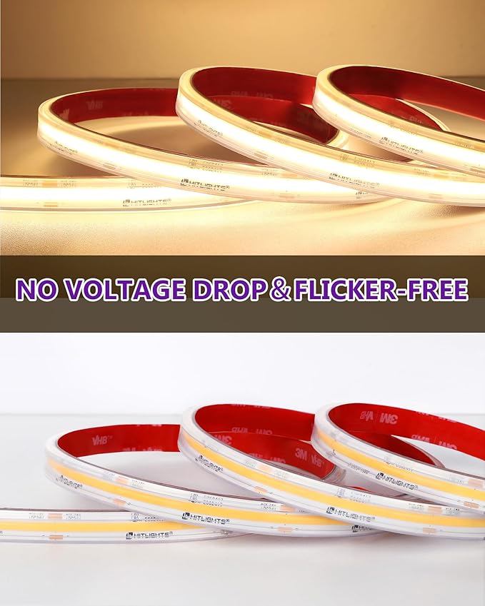 Outdoor COB LED Strip Lights Waterproof 3000K, 16.4ft IP67 24V Tape Light Warm White High Density, 2560 LEDs, 305 LM/FT, CRI 90+, Lighting for Backyard, Garden, UL Listed (Power Source Not Included)