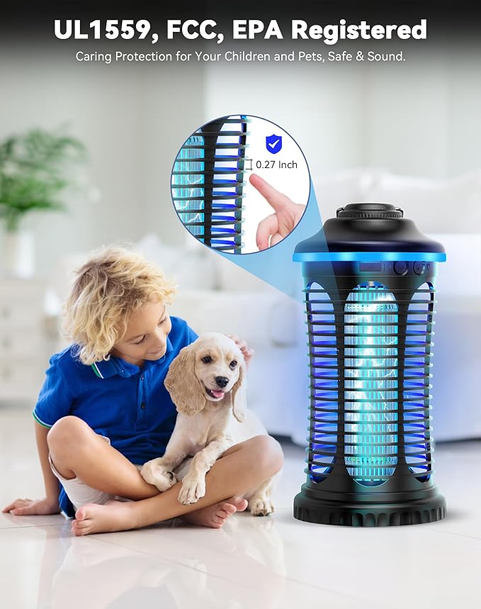Rechargeable Bug Zapper Outdoor Indoor, Mosquito Zapper Cordless with 4000mAh Battery, RGB Light, USB-C Charging, 1/2 Acre Coverage, IPX4 Waterproof, Portable Fly Zapper for Camping, Patio, Garage