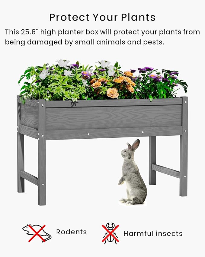 HDPE Raised Garden Bed with Legs, Outdoor All-Weather Elevated Planter Box Raised Beds for Seeds, Herb, Flower, Vegetable (Grey)