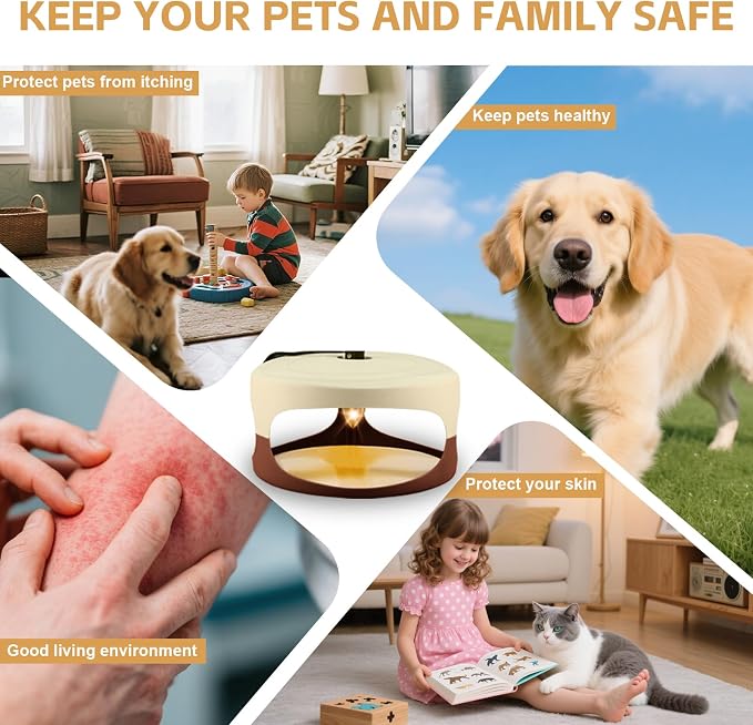 4 Packs Flea Trap-Flea Traps for Inside Your Home, Effective Flea Trap with Light for Indoor, Friendly Traps for Garage with 12 Sticky Disc 12 Bulbs 4 Electric Wires, Safe to Pets