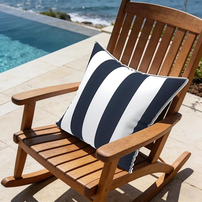 LVTXIII Set of 2 Patio Throw Pillows Waterproof 16"x16" Fade Resistant Outdoor Throw Pillows with Inserts, Fluffy Decorative Garden Toss Pillow Cushions for Home Patio Coach Sofa Use, Cabana Navy