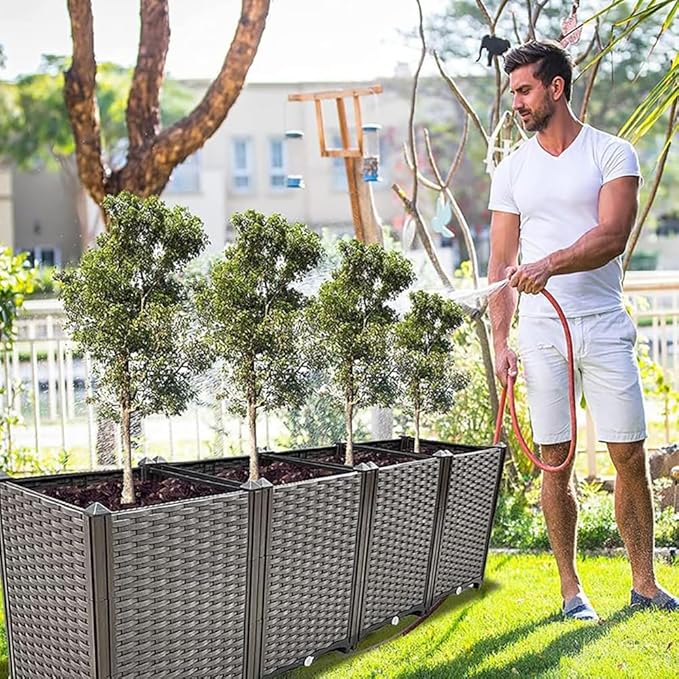Large Planters for Outdoor Plants Raised Garden Bed Kit Rectangular Elevated Plastic Garden Boxes for Gardening Vegetables Flowers in Backyard Patio Balcony