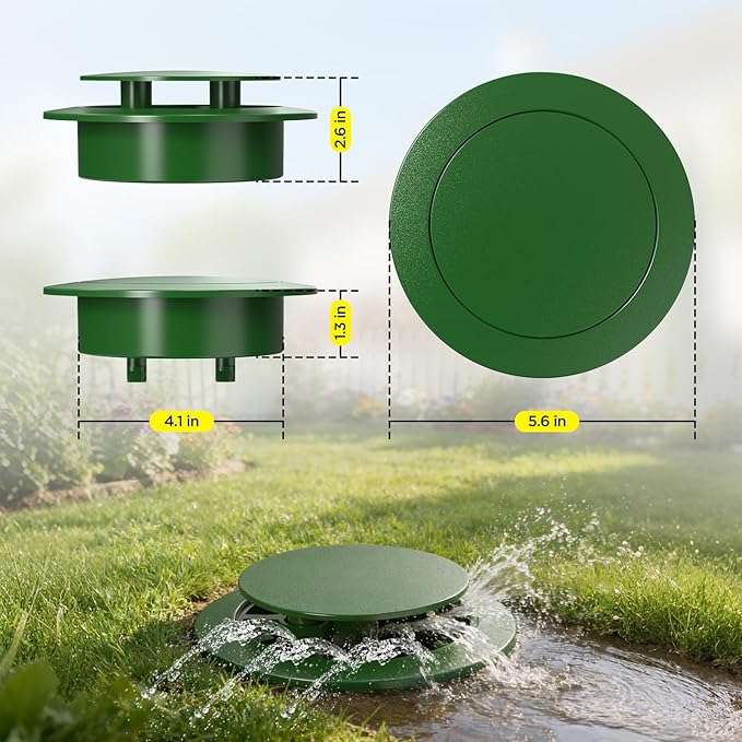 Pop Up Drainage Emitter for 3” & 4” ASTM D2729 Sewer & Drain Fittings,Dual-Rod Downspout Cover, Outdoor Drain Cover for Yard Outlet, Channel Drains & Catch Basins