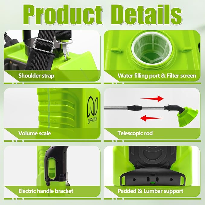 Battery Powered Backpack Sprayer 3 Gallon, Garden Sprayer with 3 Adjustable Pressures & Digital Display, Electric Pump Sprayer with 2.2Ah Battery, Telescopic Wand, 5 Nozzles for Yard Lawn