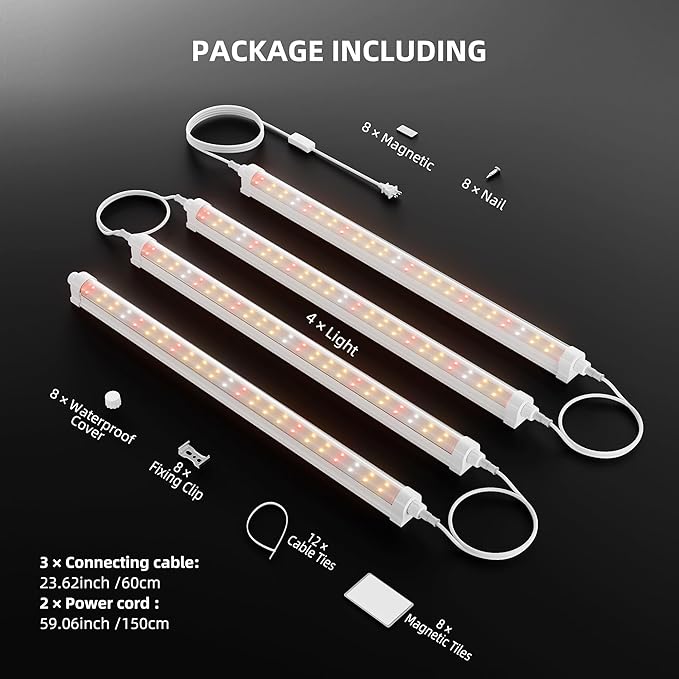 Spider Farmer 1FT LED Grow Lights for Indoor Plants,Light Strips for Shelves,Full Spectrum IP65 Waterproof Supplemental Light Bars for Grow Tent Indoor Greenhouse Plant Seedling Veg Flower,4-Pack