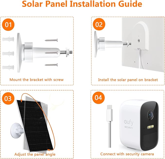 Zivif 7W Solar Panel for Eufy Camera, 5V USB/Type-C Solar Charger Compatible with EufyCam 2/2 Pro/2C/2C Pro/E20/E40/E, Adjustable Mount, Waterproof, 7.2ft Cable, 2 Pack