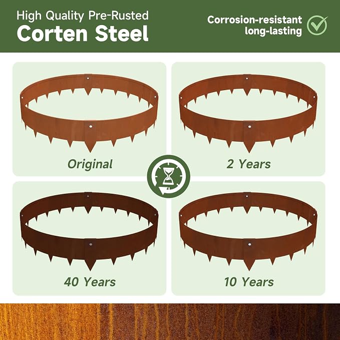 Corten Steel Landscape-40 LX 6" H Metal Garden Edging 20FT Total Rusted Lawn Edging 6 Pcs-No-Dig Hammer Heavy Duty Steel Edging-Bendable Border Strips for Lawn Yard Courtyard Pathway-6 Clips
