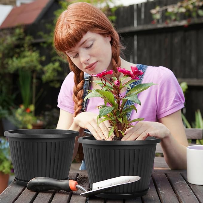 Fodetyff 16-inch-Plastic-Plant-Pots-with-Saucer, Flower Pots Containers for Indoor Outdoor Plants, Large Resin Planter with Drainage Holes and Saucers for Snake Plant Monstera