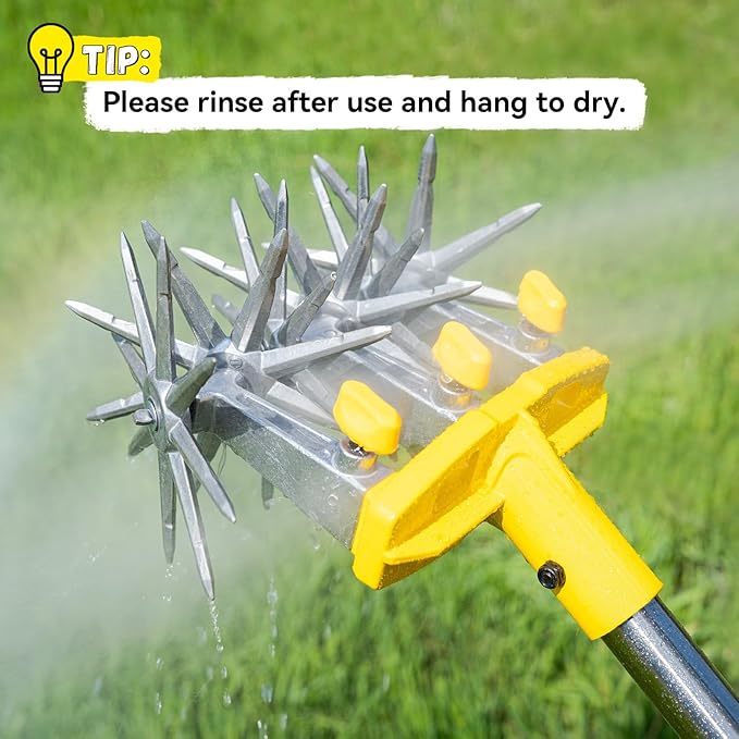 Rotary Cultivator Garden Tool with Extra-Large Tines, 74-Inch Long Handle Manual Tiller Cultivator, Heavy-Duty Rotary Hand Tiller for Soil Mixing, Reseeding Grass, Gardening, Lawn Care