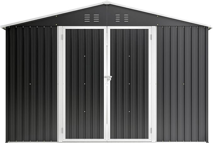 Ball & Cast 10×12 FT Outdoor Storage Shed,Metal Waterproof Tool Sheds with Lock and Key,Heavy-Duty Sheds Unit W/Doors and Vents,Galvanized Steel Garden House for Storing Bicycles,Barbeques,Black