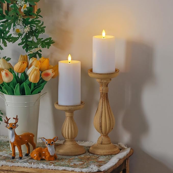 Yeelida Outdoor 6pcs Flameless Waterproof Candles with Handy Remote Control, Cycle Timer Battery Operated Candle Grease Effect LED Flickering Pillar Plastic Long Lasting (White, 3" x4" 5" 5" 6" 6" 7")