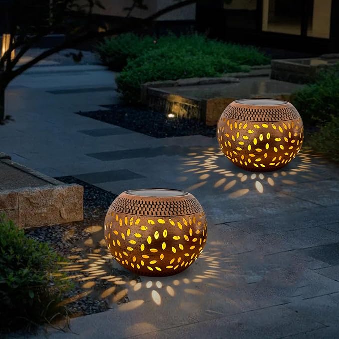 Solar Table Lanterns Outdoor Waterproof - 2 Pack LED Lamp Copper Metal Tabletop Light Solar Powered Decorative Lantern for Indoor Desk Bedroom Patio Garden Pathway Yard