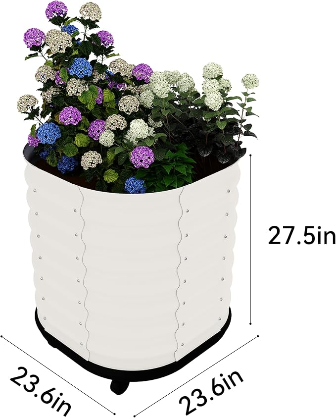 GarveeHome Self-Watering Wheeled Metal Garden Bed – Mobile Raised Planter Box with Water, Galvanized Steel Indoor/Outdoor Rolling Grow Station for Herbs, Veggies & Decor (23.6"x23.6"x27.5"),White