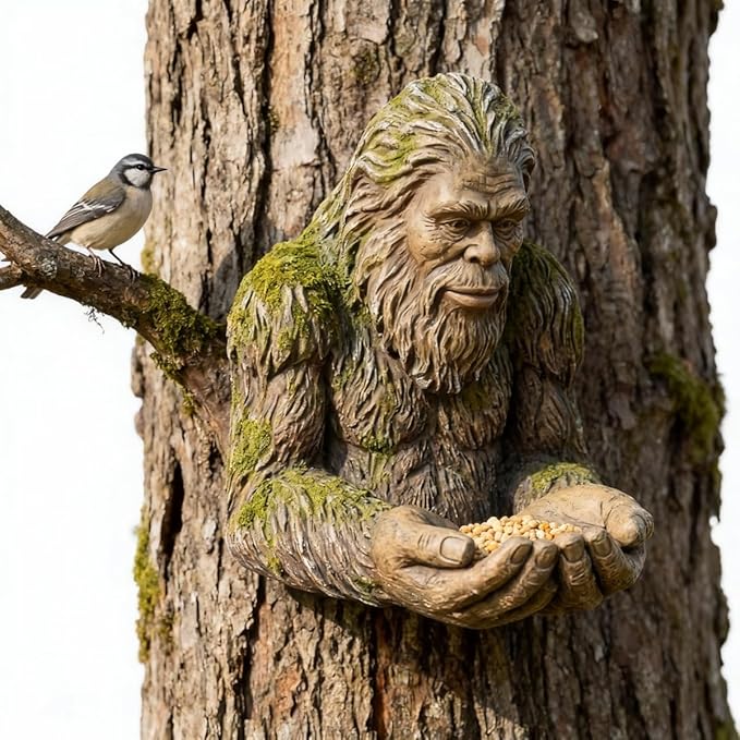 Forest Guardian Bird Feeder Sculpture - Waterproof Tree-Mounted Resin Face, Outdoor Garden Yard Art Decor for Backyard Wildlife Attracting Birds