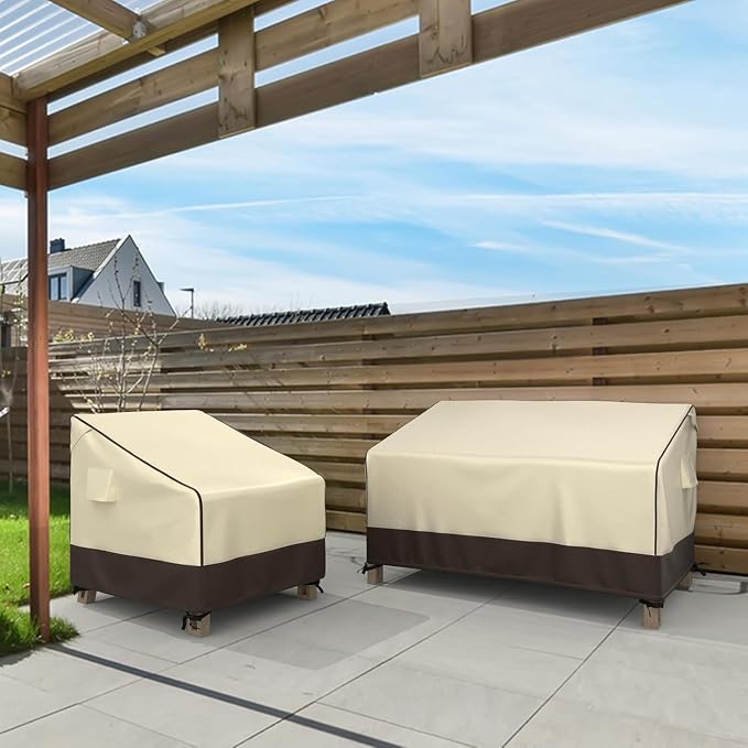 MR. COVER 3-Seater Outdoor Couch Cover Waterproof, 90 Inch Patio Furniture Covers Waterproof with All Weather Protection, Heavy Duty Outdoor Sofa Covers with Air Vent and Handles, Brown & Khaki