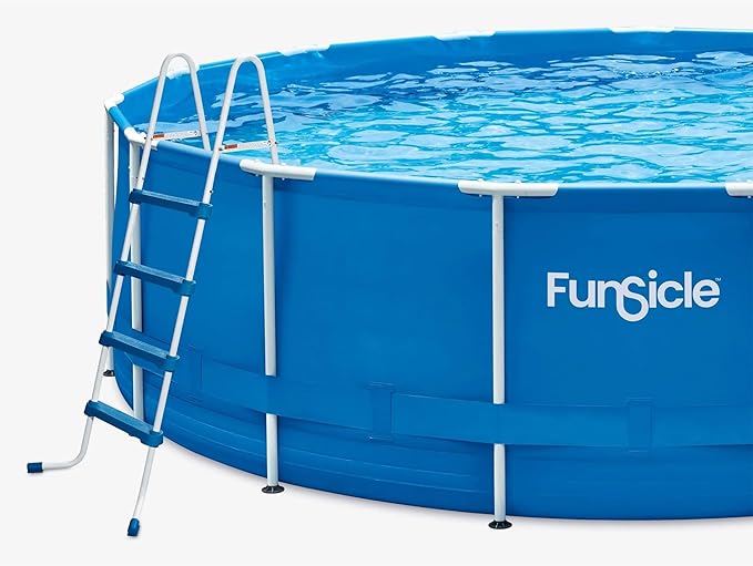 Funsicle 52 Inch SureStep 3 Stair Lightweight Steel Outdoor Above Ground Swimming Pool Ladder with Non Slip Feet for Outdoor Use, Blue/White