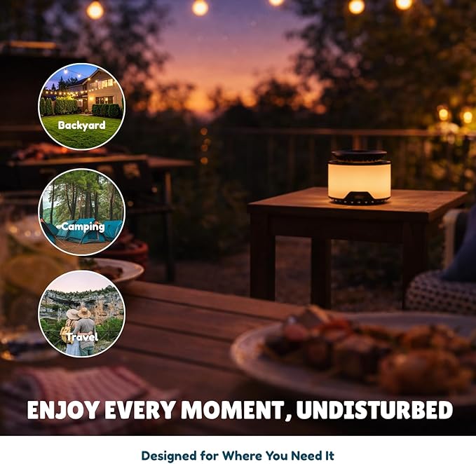 Mosquito Repellent Outdoor Patio, Rechargeable Mosquito Repeller Warm Ambient Light, Plant-Based Electronic Bug Repellent Shield for Patio, Camping, Fishing & Backyard (2 Cartridges Included)