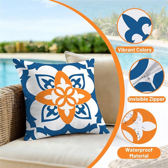 NIGHTWISH Outdoor Waterproof Pillow Covers 16x16 Set of 4 Yellow Boho Decorative Outdoor Throw Pillows Floral Cushion Cases for Patio Furniture Bench Couch Sunbrella
