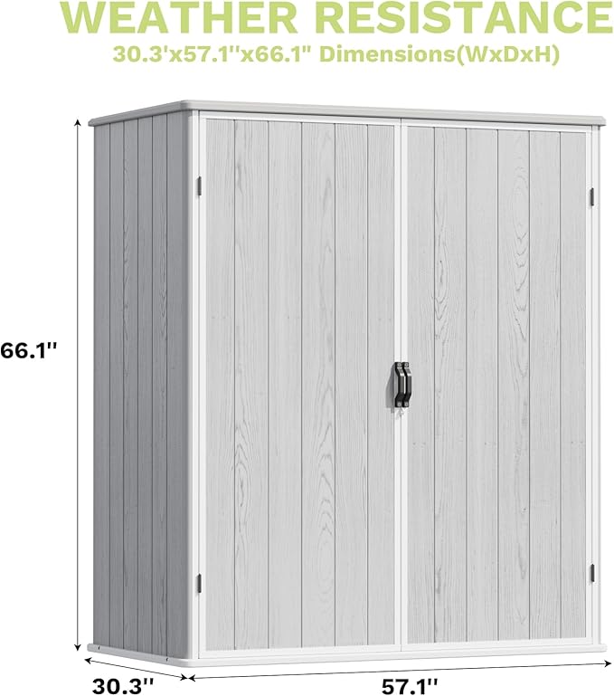 Devoko 5x3 FT Resin Outdoor Storage Shed with Floor, Plastic Outdoor Storage Cabinet for Patio, Garden, Backyard, Light Gray