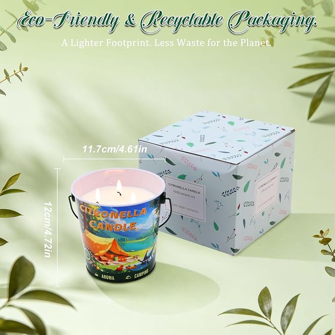 Peppermint Citronella Candles Outdoor, 21.2oz 120H Soy Citronella Candles Long Burning, 3 Wicks Non Toxic Summer Candle for Patio, Garden, Camping, Organic Candle Gifts for Home Scented