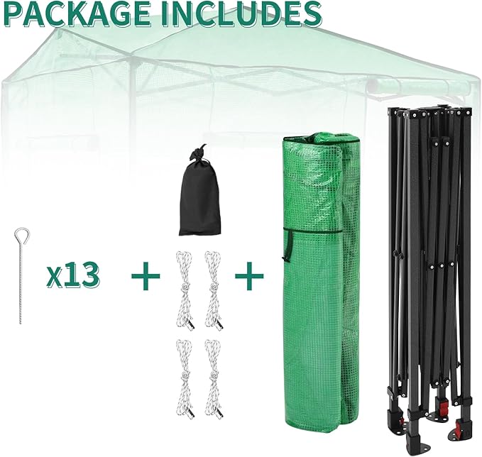 EAGLE PEAK 6x8 Portable Walk in Greenhouse, Pop Up Indoor Outdoor Greenhouse, Green House Kit with Zippered Roll-Up Doors and Windows, Side Door Design, PE Cover, Clear/Green