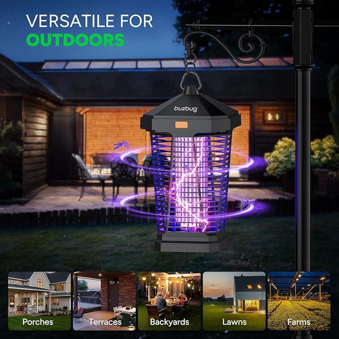 Buzbug 2-in-1 LED Bug Zapper Indoor Outdoor with Smart Control, Up to 50000H LED Bulbs, 3800V High Voltage Mosquito Killer, Electric Fly Zapper & Night Light, Fruit Fly Killer, MA-20