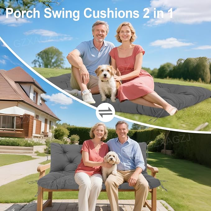 Porch Swing Cushions Outdoor 40x40 inch Waterproof Extra Thick 5" Swing Cushions Replacement with Backrest and Ties for Outdoor Furniture Porch Patio Garden Lawn (Gray)