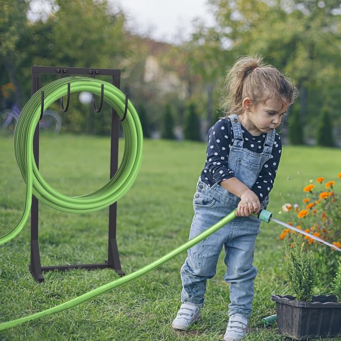 Heavy Duty Garden Hose Holder – 4-Hook Outdoor Water Hose Holder with 4 Reinforcing Spikes, Durable Hose Holder Organizer for Yard & Lawn