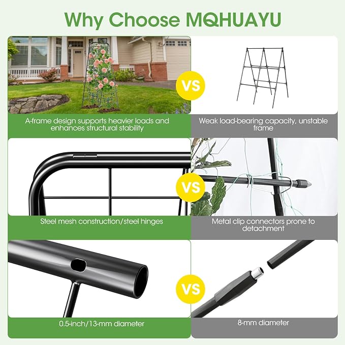 Heavy Duty Cucumber Trellis,50"x17" Adjustable A-Frame Trellis for Climbing Plants,100%Metal Mesh Design,Rust-Proof and UV-Resistant,Garden Trellis for Cucumber Beans and Vine Type Plants.Black &1Pcs