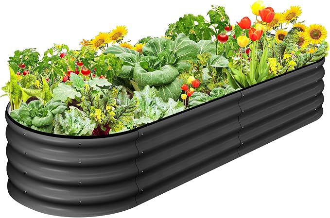 GarveeLife 2 Pcs 4.5x2x1.5ft Oval Raised Garden Bed,Galvanized Raised Beds,Open-Ended Base Metal Raised Planter Beds,Garden Bed Outdoor,Planter Raised Boxes for Vegetables, Flowers,Tool-Free Asse,Gray