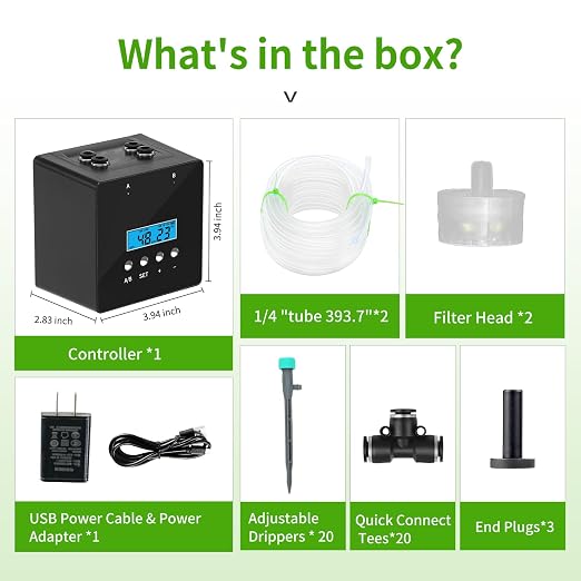 Plant Watering Devices - Dual Pump Automatic System for 20 Pots, 30-Day Smart Timer with USB-C Charging – Ideal for Indoor Gardens & Balconies