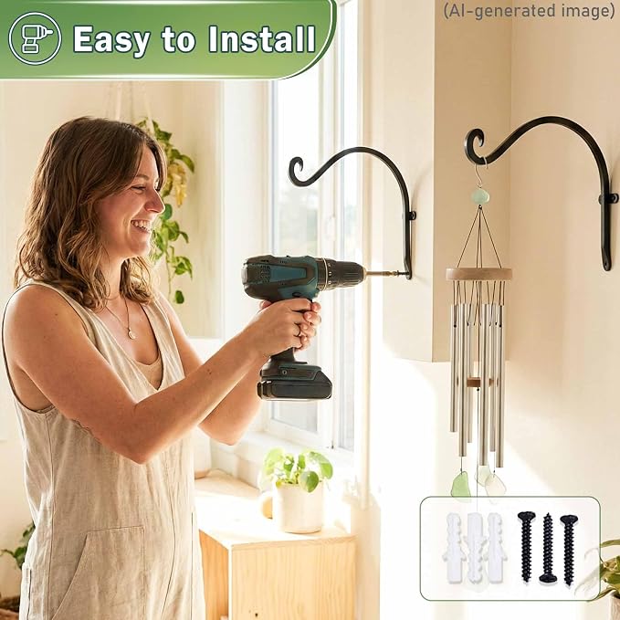Qiang Ni Outdoor Bird Feeder Hanger Hooks: 12-Inch 50Lbs Wall Hanging Plant Bracket Indoor - 2 Pieces Plant Hooks for Hanging Flower Baskets