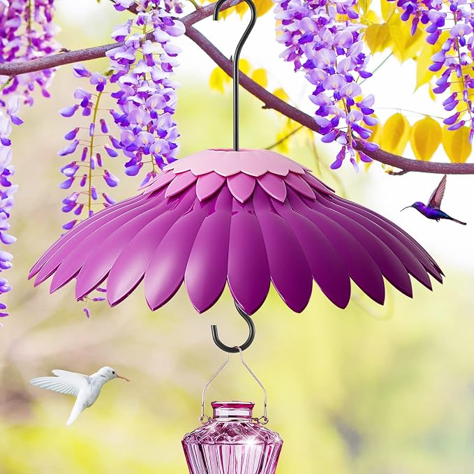 Beserie Baffle for Bird Feeder Cover With 3 Hooks - Suitable for Hummingbird and Wild Bird Feeders, Built-in Moat, Protective Hanging Cover, 14 Inches (Deep Purple)