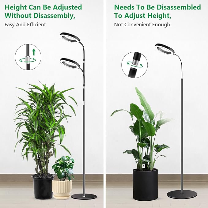 Aumtrly Grow Lights for Indoor Plants, Full Spectrum Floor Standing Plant Lights with 68" Stand for Growing Large Tall Plants, Black Halo LED Plant Grow Light with 6/12/16H Timer