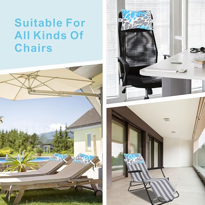 JMGBird Waterproof Chaise Lounge Pillows Set of 4-10x16 Inch Outdoor Headrest Cushions with Adjustable Straps for Pool Patio Beach Chair