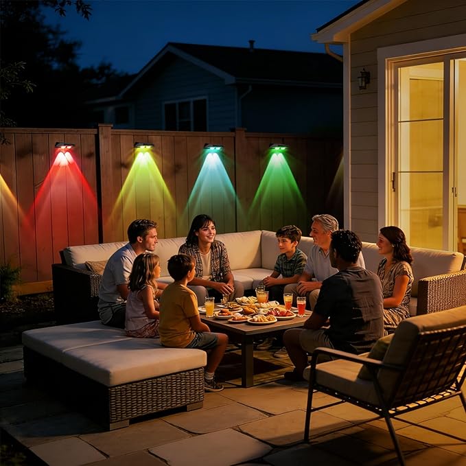 AUDLES Solar Fence Lights Outdoor, 8 Modes Warm & RGB 6 Color Fence Lights Solar Powered for Outside, IP65 Waterproof, 60 Lumens Solar Light for Step, Pathway, Garden, Deck, Stairs - 12 Pack