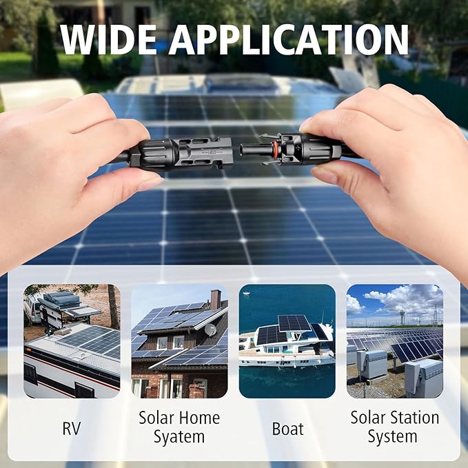 10AWG Super Flat Solar Cable Connector, 50A Photovoltaic Extension Cable Flat Feed Through Balcony Door and Window Solar Power Wire for Solar Panel RV Boats Household Energy System 3FT