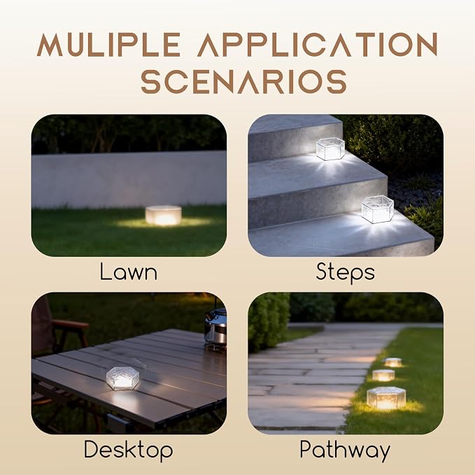 Wokyo 4 Pack Solar Brick Lights, 3.8x3.8 inch Solar Ice Cube Lights with 8 LED Paver Ground Lights for Garden Lawn Yard Pathway Driveway Walkway Decor (Honeycomb-Warm White)